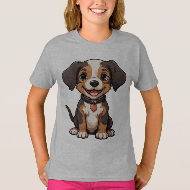 T-shirt Joli chiot de dessin animé avec une expression joy (Devant)