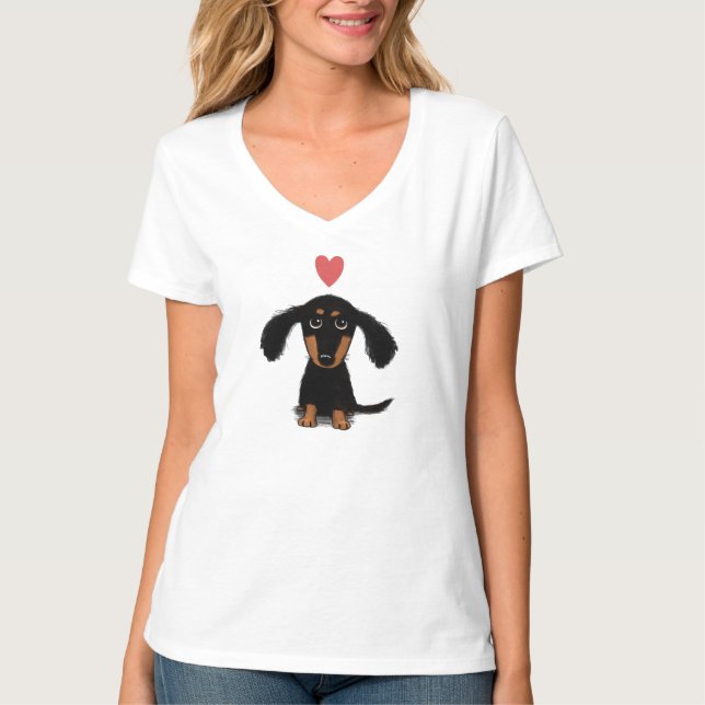 T-shirt Joli chiot teckel avec cœur rose (Devant)