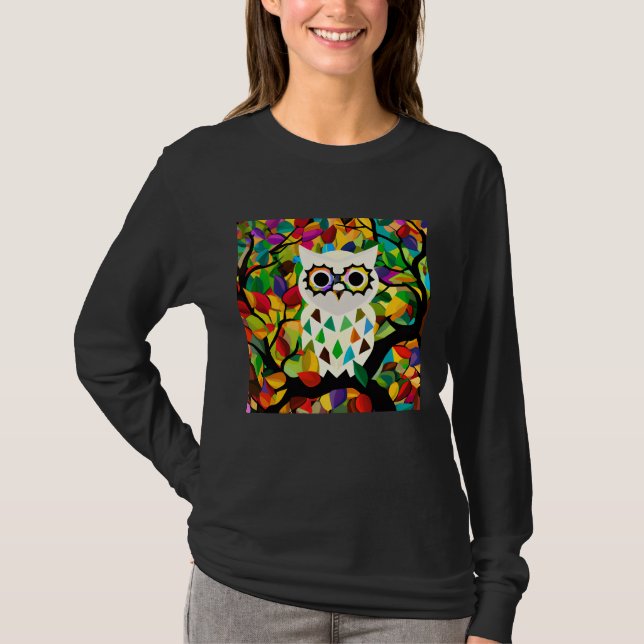 T-shirt Joli Chouette Colorée Art (Devant)