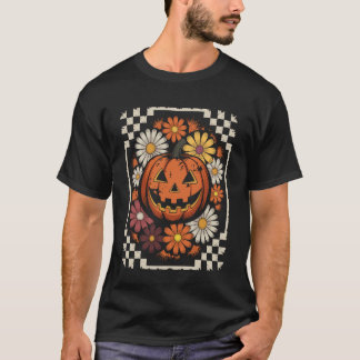 T-shirt Joli citrouille fleuri d'automne Halloween avec de