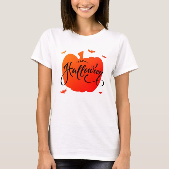 T-shirt Joli Citrouille Halloween Typographie (Devant)