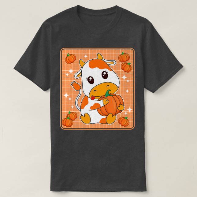 T-shirt Joli Citrouille Lait Orange Vache Imprimer Kawaii  (Design devant)