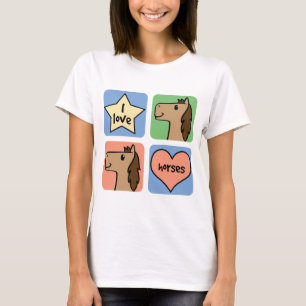 T-shirt Joli clip art de dessin animé J'adore les chevaux