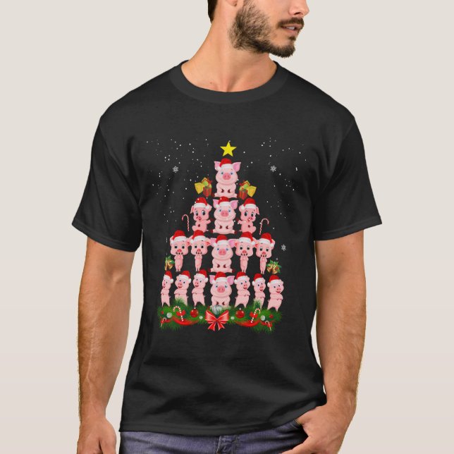 T-shirt Joli Cochon Arbre de Noël Avec Noël Ornement (Devant)