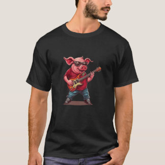 T-shirt Joli cochon de guitare électrique apportant les vi