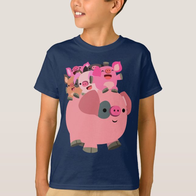 T-shirt Joli cochon en caricature portant des porcelets po (Devant)
