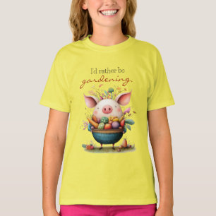 T-shirt Joli Cochon Fantaisiste "J'aimerais Mieux Faire du