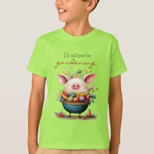T-shirt Joli Cochon Fantaisiste "Je préfèrerais jardiner"