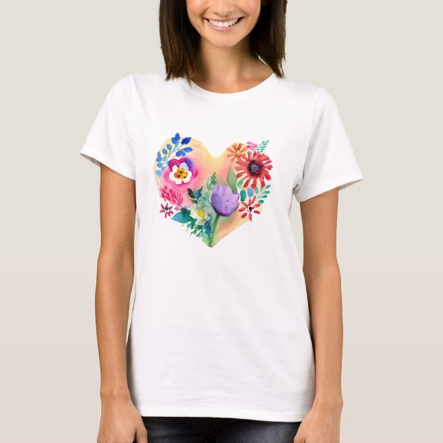 T-shirt Joli coeur floral coloré AI ART (Devant)