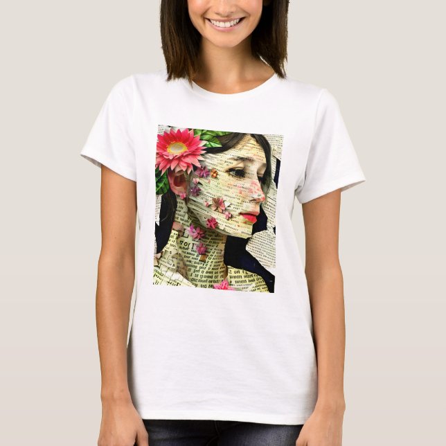 T-shirt Joli collage d'art féminin (Devant)