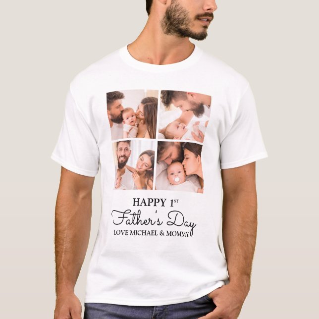 T-shirt Joli Collage Moderne Happy Première Fête des pères (Devant)