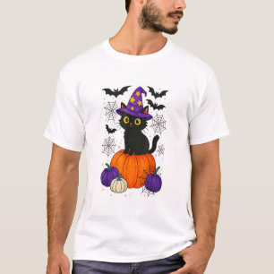 T-shirt Joli costume de chat sorcière noire citrouille Hal