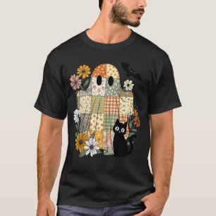 T-shirt Joli costume d'Halloween patchwork fantôme de chat