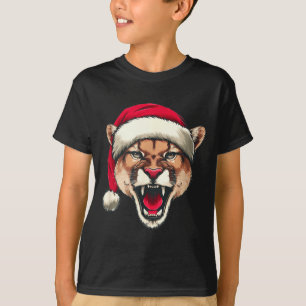 T-shirt Joli cougar avec chapeau de Père Noël pour chat de