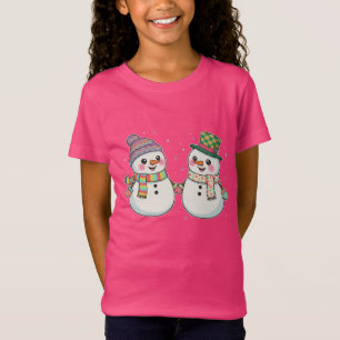 T-Shirt Joli couple de bonhommes de neige de dessin animé 