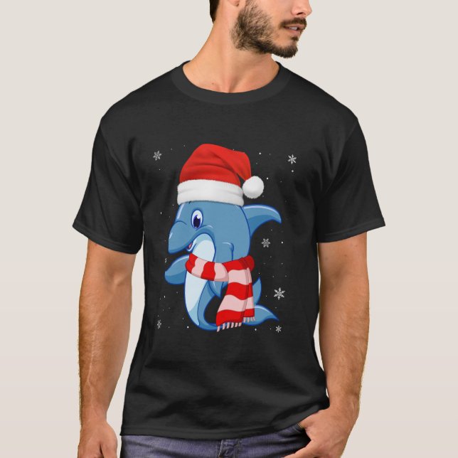 T-shirt Joli dauphin Lover Noël Fête Santa Chapeau Dauphin (Devant)