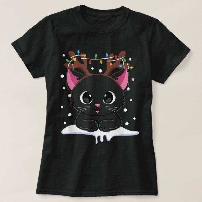 T-shirt Joli design de chat noir pour Noël (Design devant)