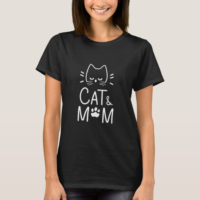 T-shirt Joli design simple femmes noir amoureux des chats  (Devant)