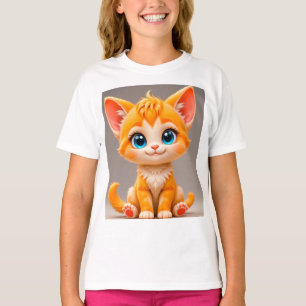 T-shirt Joli dessin animé de chaton orange