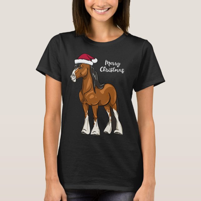 T-shirt Joli dessin Clydesdale Brouillon Cheval Noël (Devant)