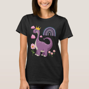 T-shirt Joli dinosaure portant couronne de princesse fleur
