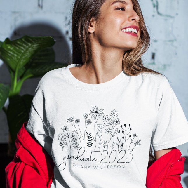T-shirt Joli diplômé en fleurs Fleur sauvage moderne rétro (Créateur téléchargé)