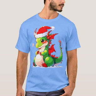 T-shirt joli dragon de noël avec chapeau de père noël 1