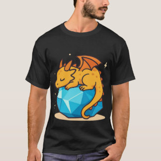 T-shirt Joli Dragon Jaune Endormi sur une Gemme de Cristal