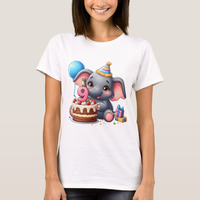 T-shirt Joli éléphant 9e anniversaire (Devant)