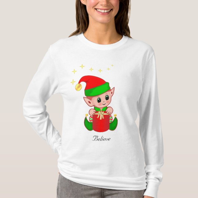 T-shirt Joli elfe de Noël avec des étoiles (Devant)