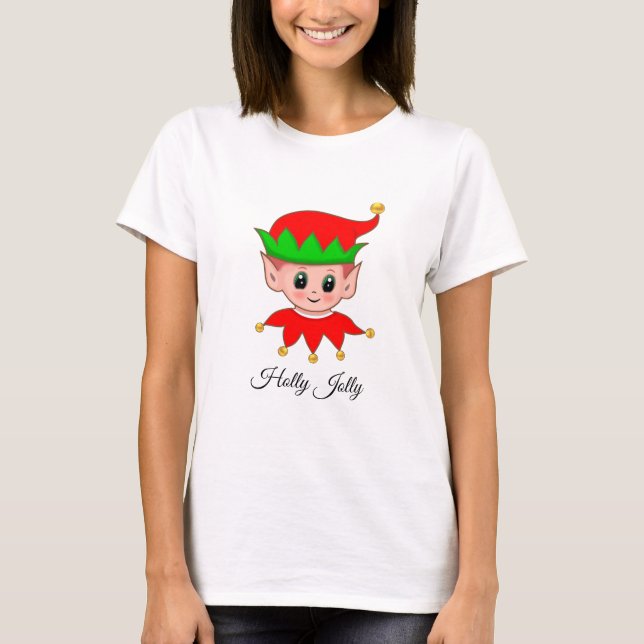 T-shirt Joli elfe de Noël et sonnettes (Devant)