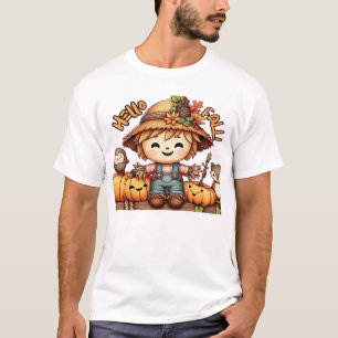 T-shirt Joli épouvantail d'automne avec citrouilles T-Shir