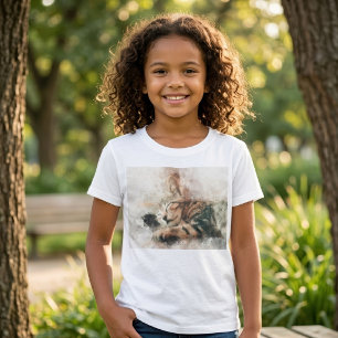 T-Shirt Joli et mignon chaton dormant à l'aquarelle