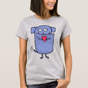 T-shirt Joli et mignon chien de caricature avec coeur rose