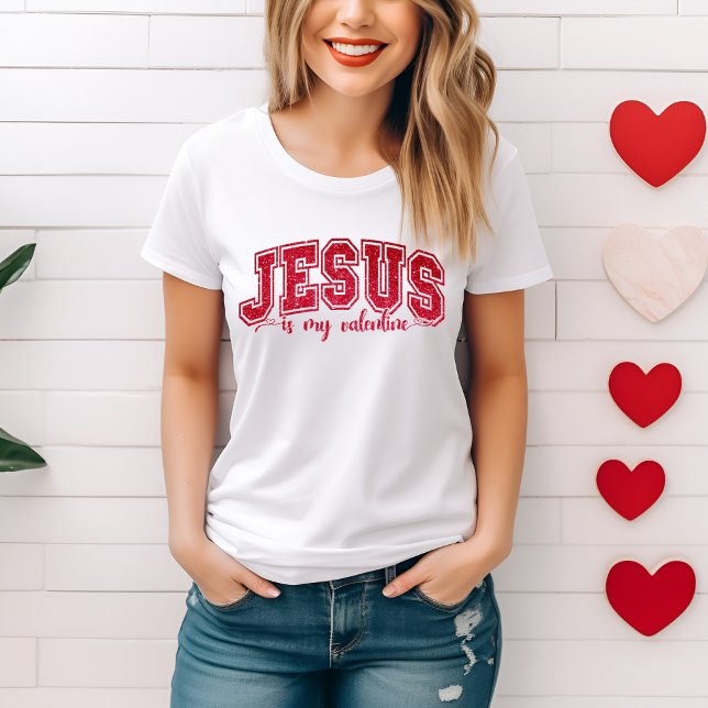 T-shirt Joli et tendance Jésus est ma Saint Valentin Faux  (Cute and Trendy Jesus Is My Valentine Faux Sequin T-Shirt)