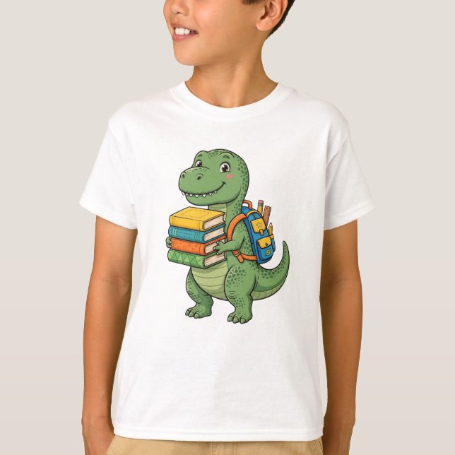 T-shirt Joli Étudiant T-Rex - Cartable Livres Retour à l'É (Devant)