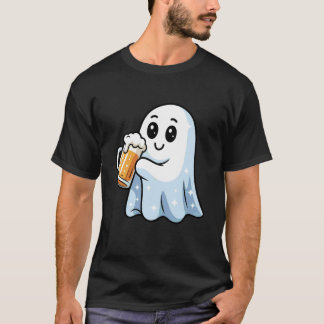 T-shirt Joli Fantôme Buvant de la Bière Halloween Tout-Pet