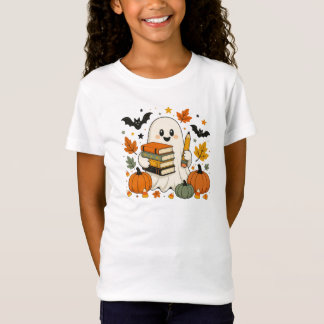 T-Shirt Joli fantôme d'Halloween amateur de livres 
