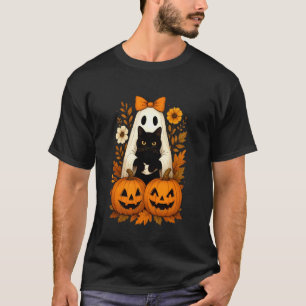 T-shirt Joli fantôme d'Halloween tenant un chat noir autom