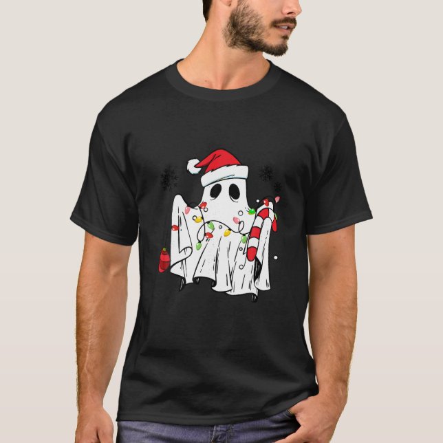 T-shirt Joli Fantôme Éffrayant Noël Santa Hat Funny Famill (Devant)