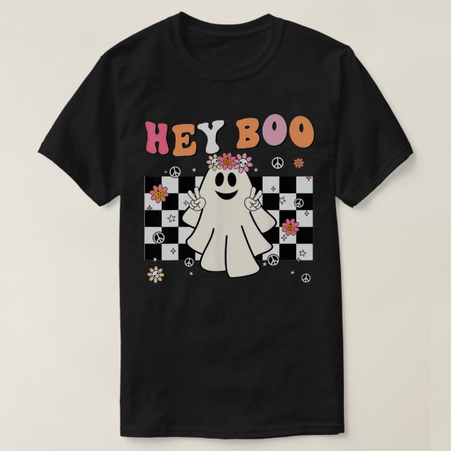 T-shirt Joli Fantôme Hey Boo Drôle Halloween Toddler Fille (Design devant)
