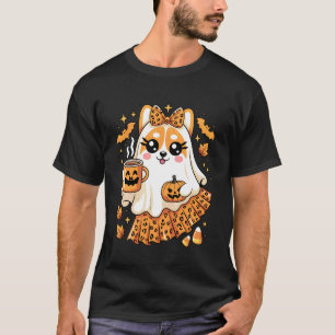 T-shirt Joli Fantôme Léopard Corgi Buvant du Café Hallo