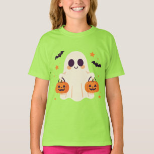 T-shirt Joli Fantôme Transportant des Seaux de Citrouille