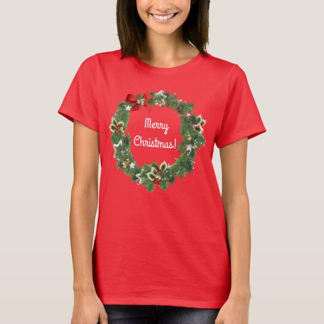 T-shirt Joli Festif Noël Vacances Wreath Art (Devant)