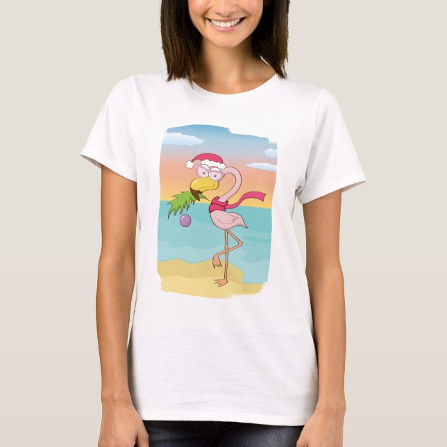 T-shirt Joli flamant de Noël sur la plage (Devant)
