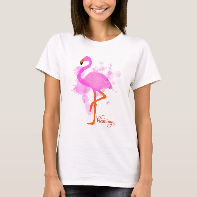 T-shirt Joli Flamant rose rose Peinture Artistique (Devant)