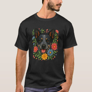 T-shirt Joli Floral Blue Heeler Fleurs Colorées de Printem