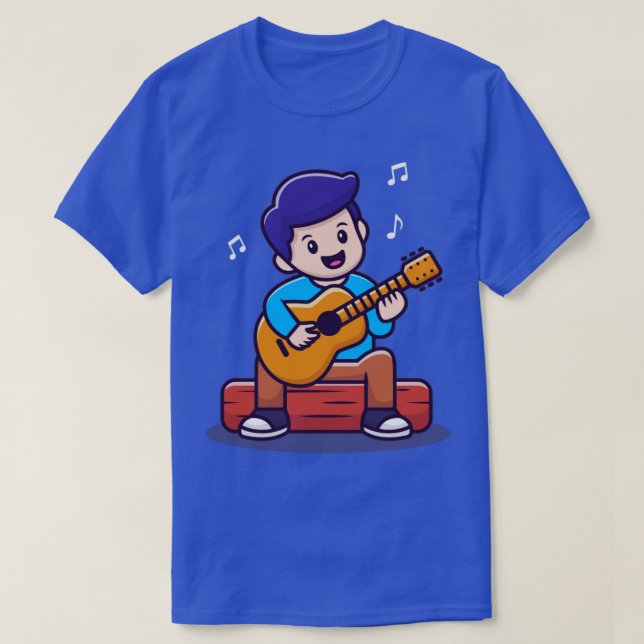 T-shirt Joli Garçon Jouant Cartoon de guitare (Design devant)