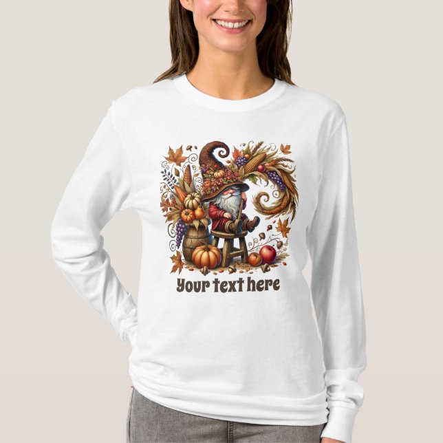 T-shirt Joli gnome saisonnier d'automne ajouter du texte  (Devant)