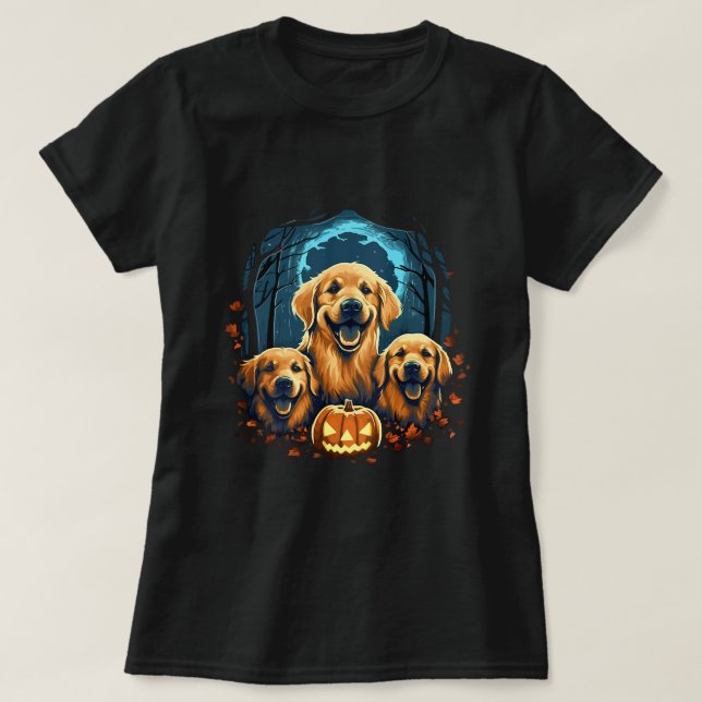 T-shirt Joli Golden Retriever Chien Drôle Citrouille Hallo (Design devant)